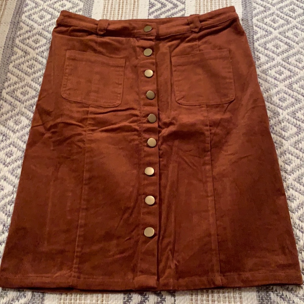 NWT Böhme Burnt Orange Corduroy Button Down Skirt size Small
